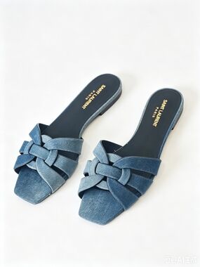 Saint Laurent Tribute Denim Mule Slide Sandals